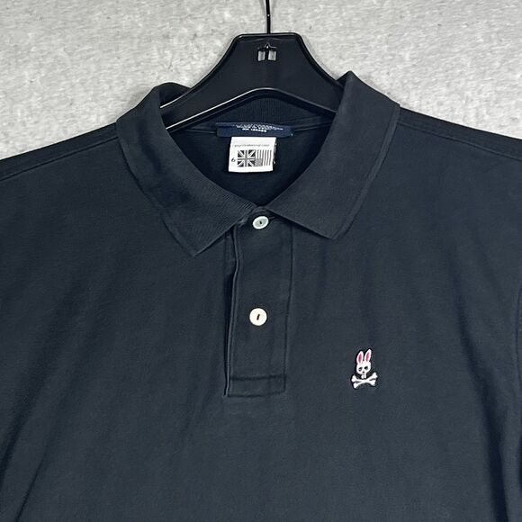 Psycho Bunny Polo Shirt Mens Size 6 Large Black Pima Cotton Embroidered Golf - Picture 2 of 11